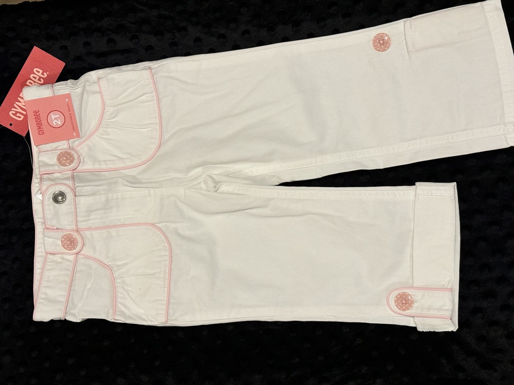 NWT Gymboree Happy Rainbow White & Pink Piped Roll-Up Pant Capri 2T